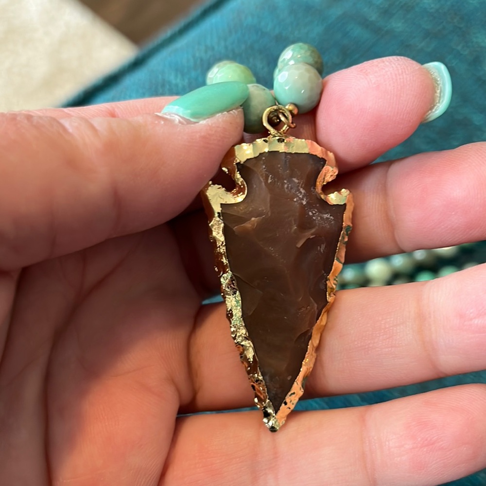 Stunning Druzy in shape of arrow head. Turquoise beaded